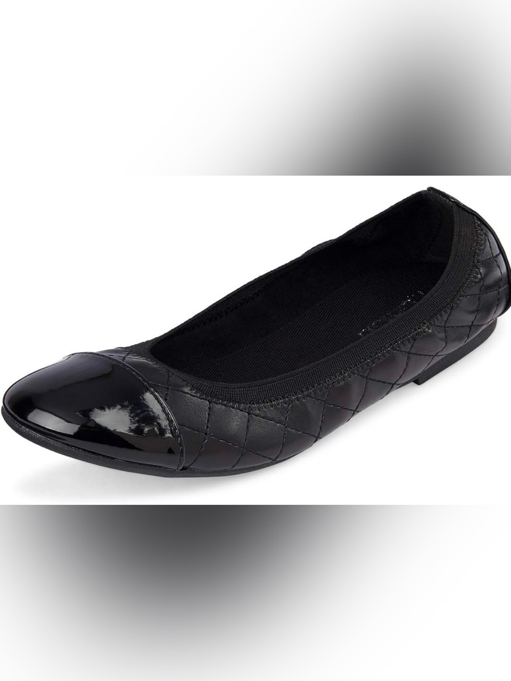 Place Girls Black Quilted Slip-On Ballet Flat with Patent Cap Size 2